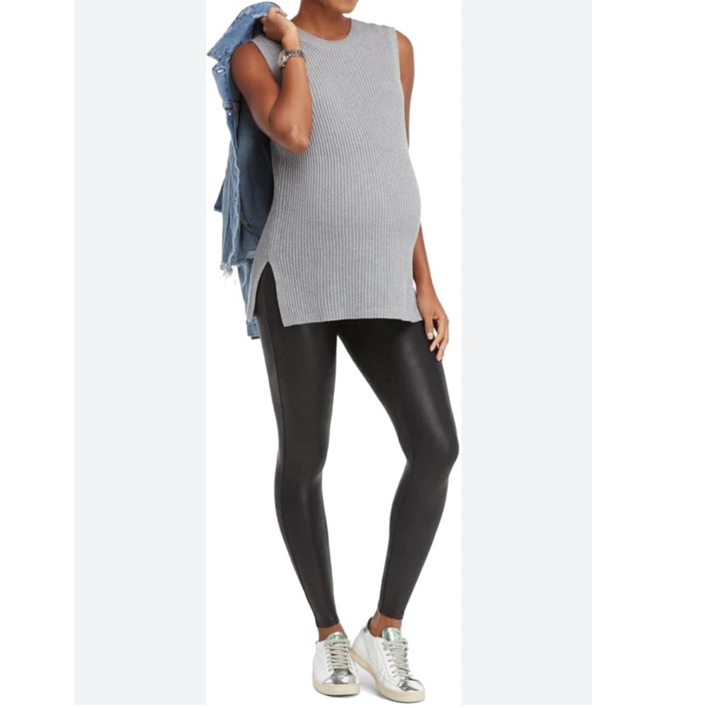 M20 Spanx Mama‎ Maternity Faux Leather High Waisted Leggings - Picture 2 of 10